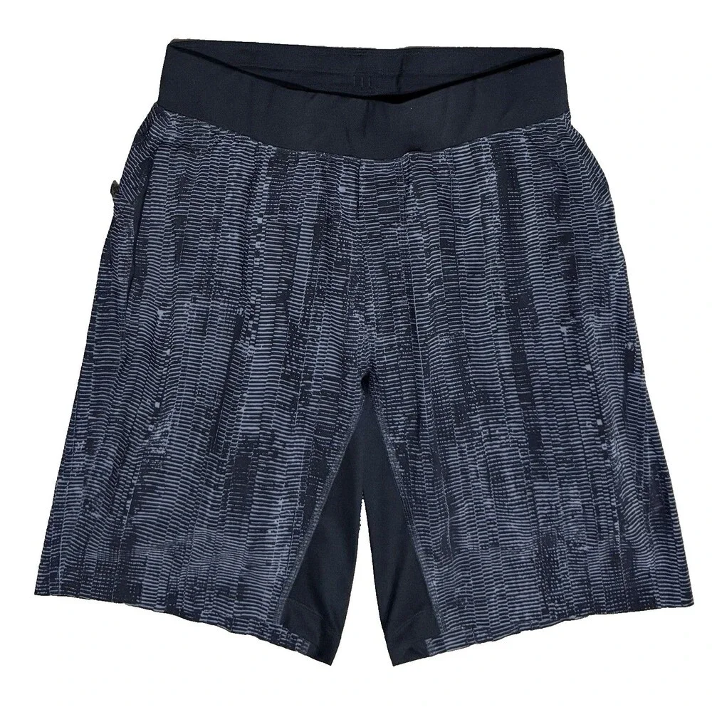 Lululemon T.H.E. Short Mens M Black Gray Abstract Print Lined Gym Run Training S